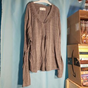 Aventura (Clothing with conscious origins) Grey embroidered long sleeve shirt.